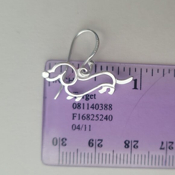 Sterling Dog Dangle Earrings Silver Doxie Dachshund Weenie Dog - Picture 8 of 9